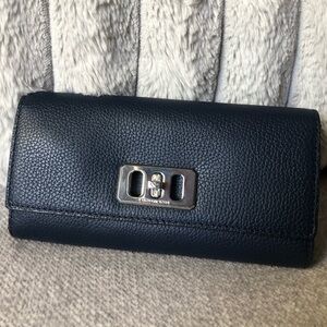 NWT Michael Kors Karson Flap Continental Leather Wallet in Navy